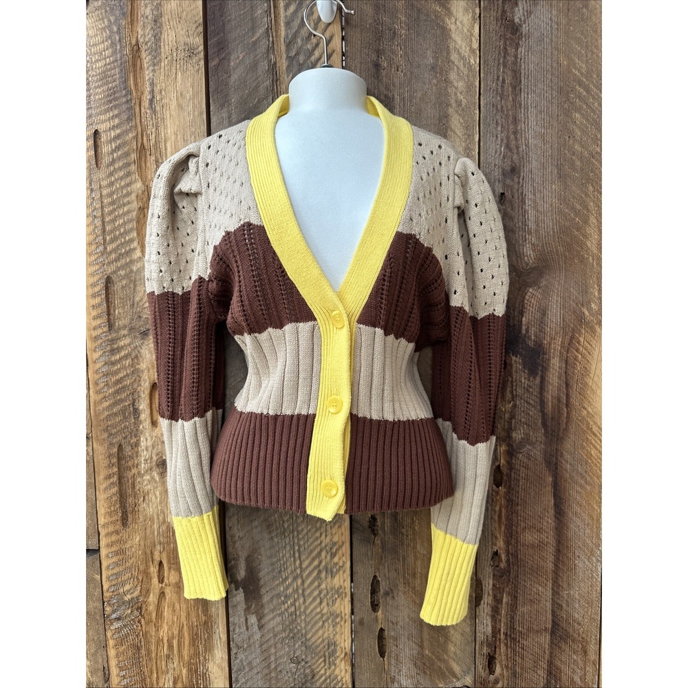 Calligraphie‎ Y2K  XL Preppy Chunky Knit Puff Sleeve Cardigan Retro Y2K Revival